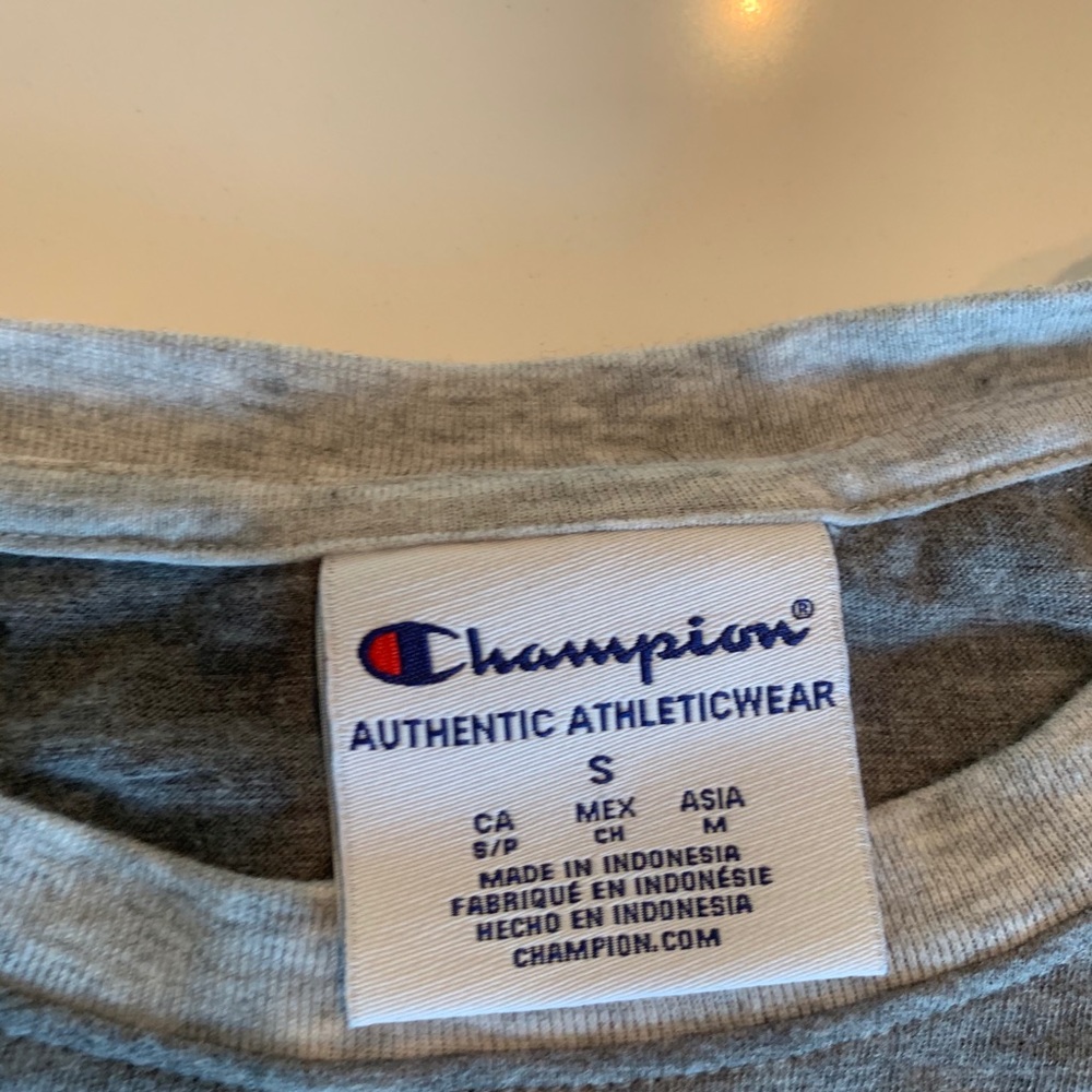 A long sleeve Champion t-shirt.